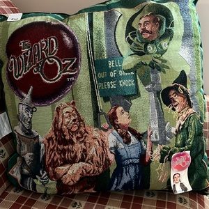 Wizard of Oz Tapestry Pillow, 26" Extra Large Decorative Pillow, Green Vintage